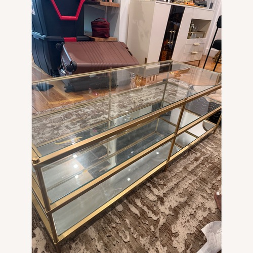 Used West Elm 48” Brass Terrace Coffee Table for sale on AptDeco
