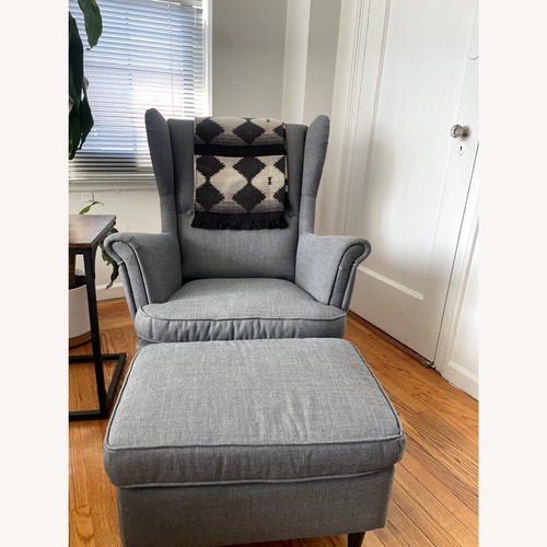 Used IKEA STRANDMON Armchair and Ottoman for sale on AptDeco