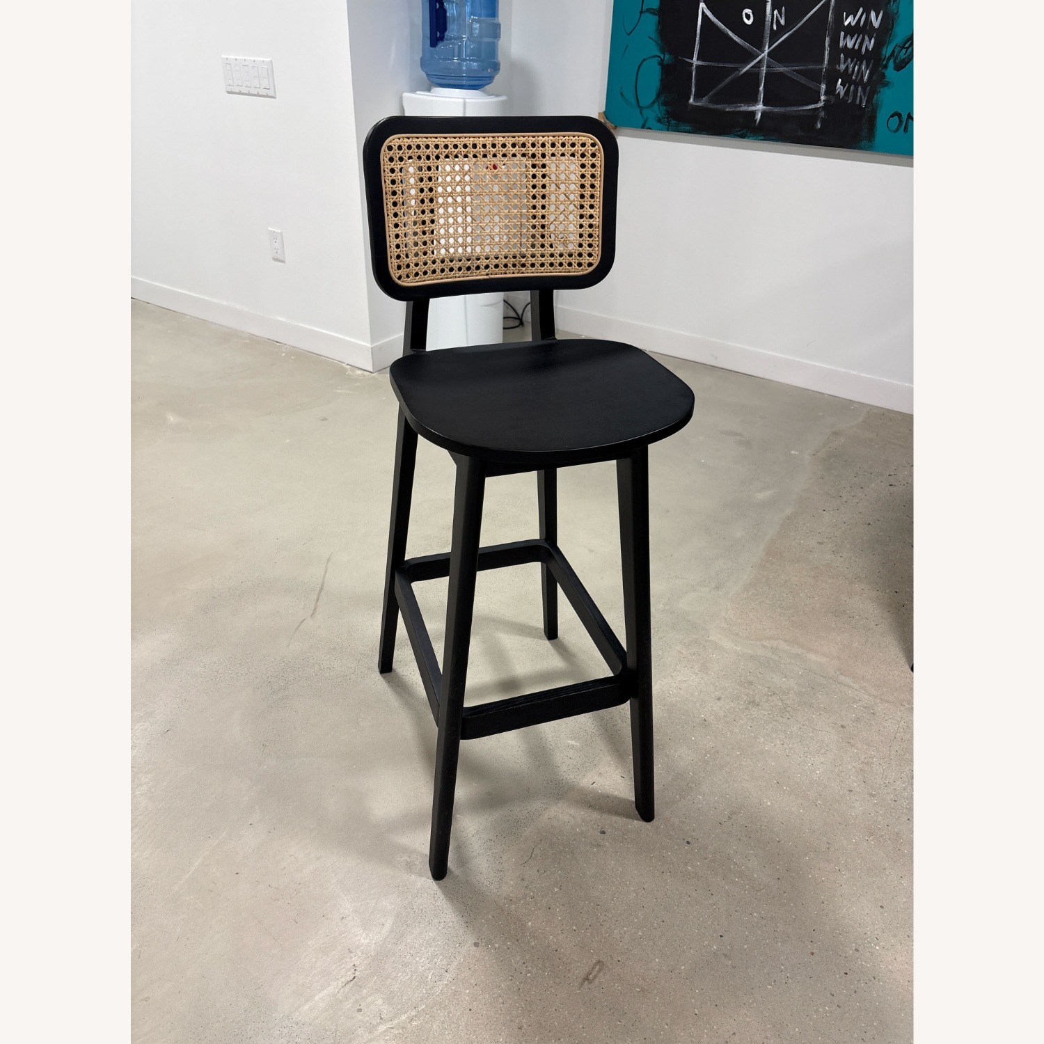 Industry West Domino Cane Barstools Black Wood - image-1