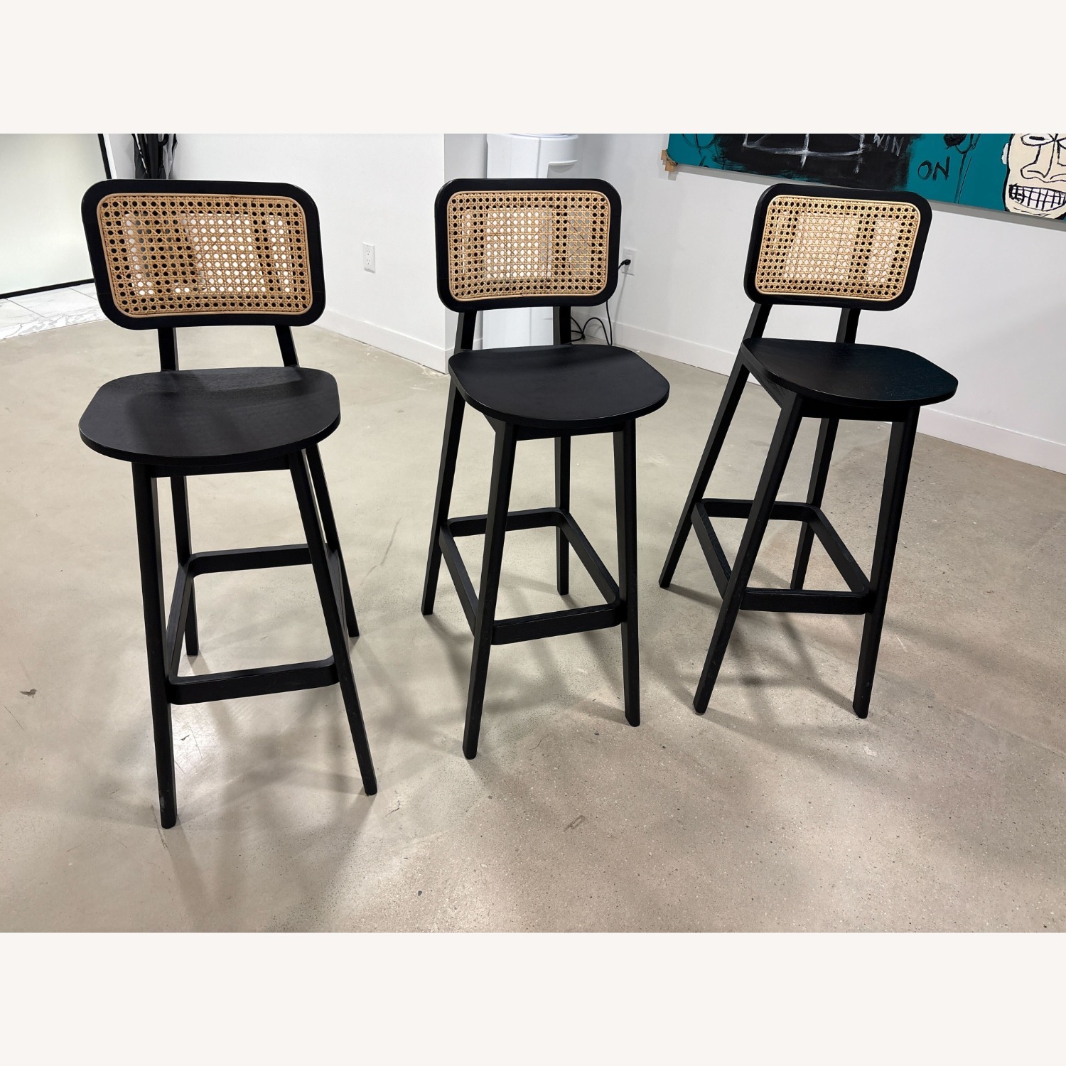 Industry West Domino Cane Barstools Black Wood - image-2