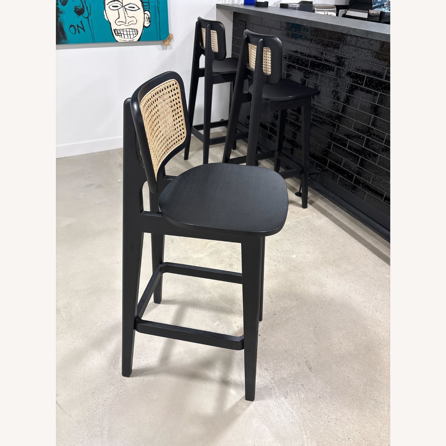 Industry West Domino Cane Barstools Black Wood - image-3