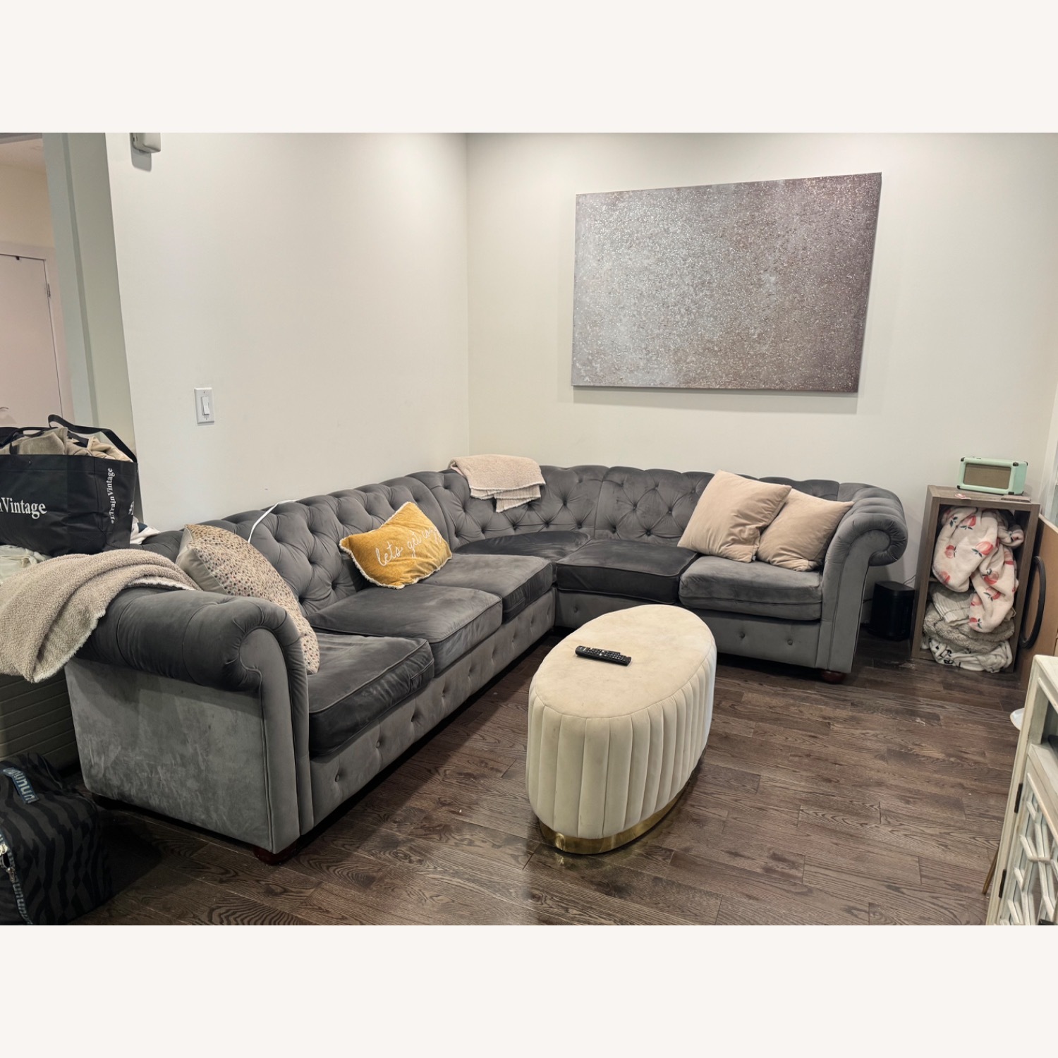 Kelly Clarkson Dark Gray Velvet 3+ Piece Sectional - image-1