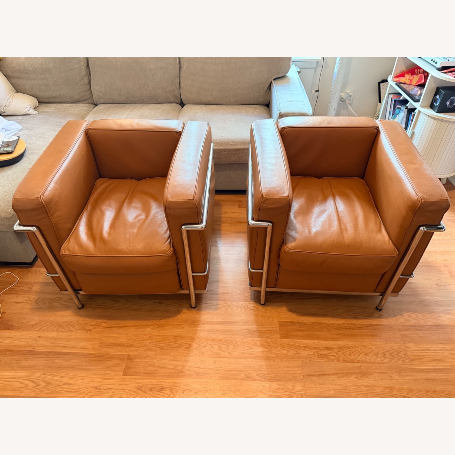 LC2 Style Italian Leather Chrome Chair - image-2
