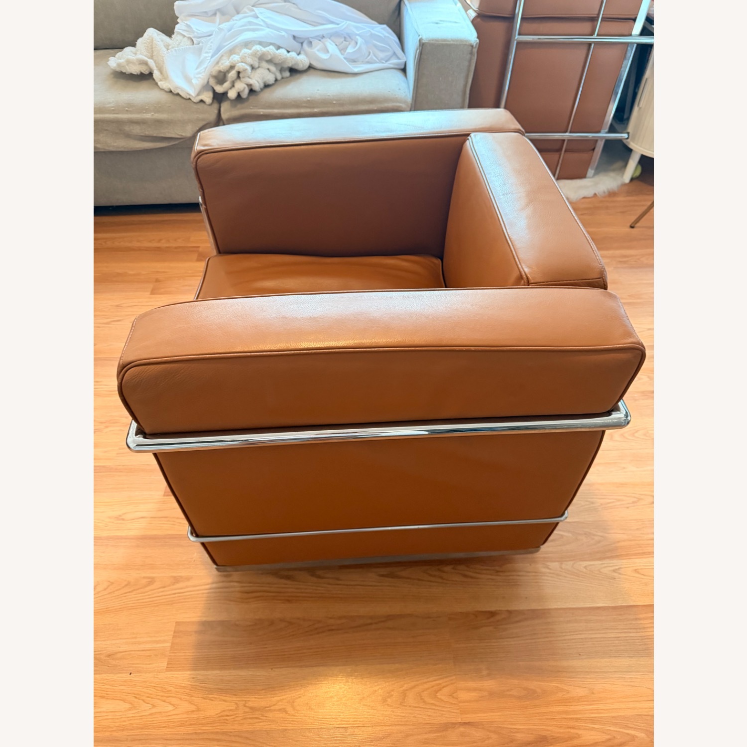 LC2 Style Italian Leather Chrome Chair - image-3