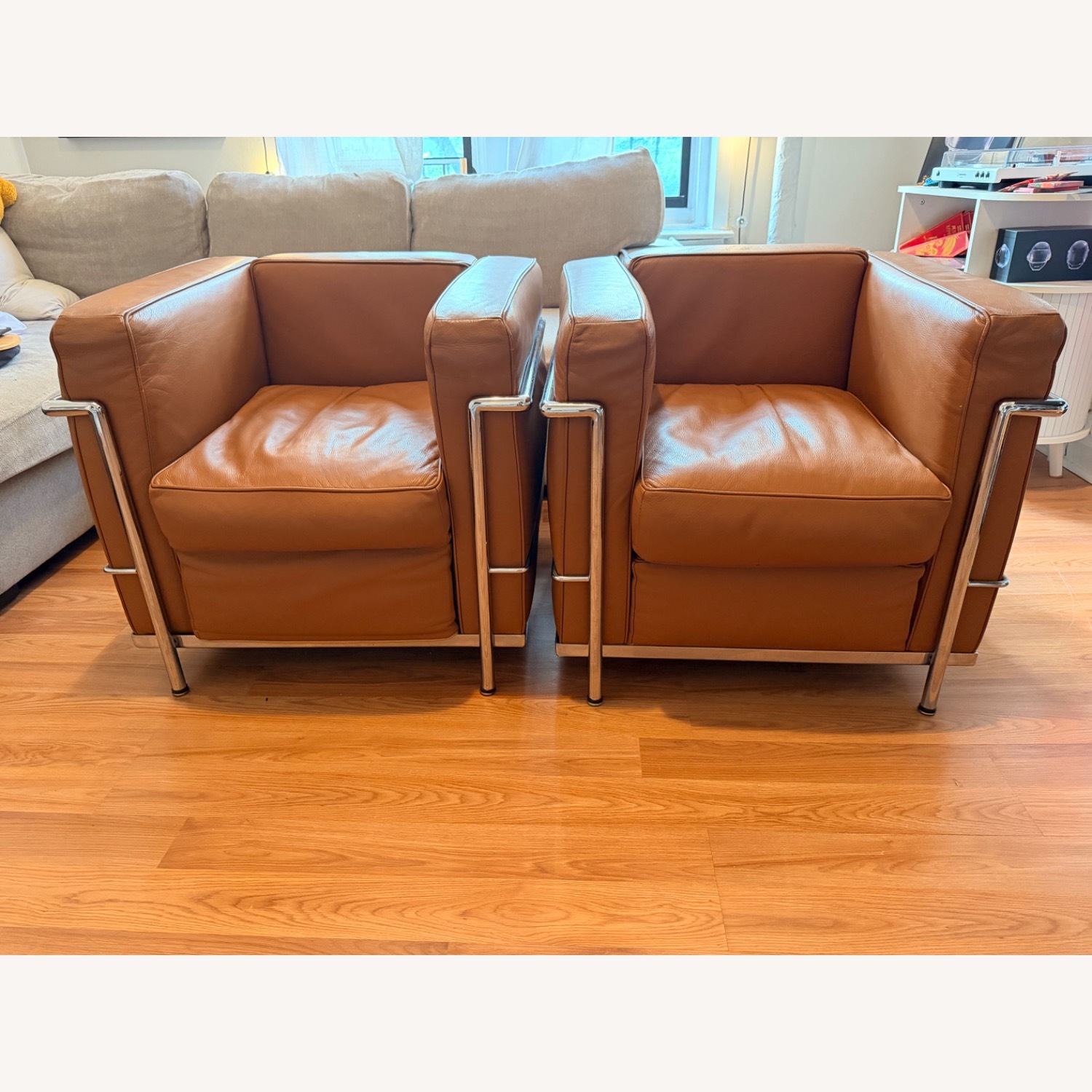LC2 Style Italian Leather Chrome Chair - image-1