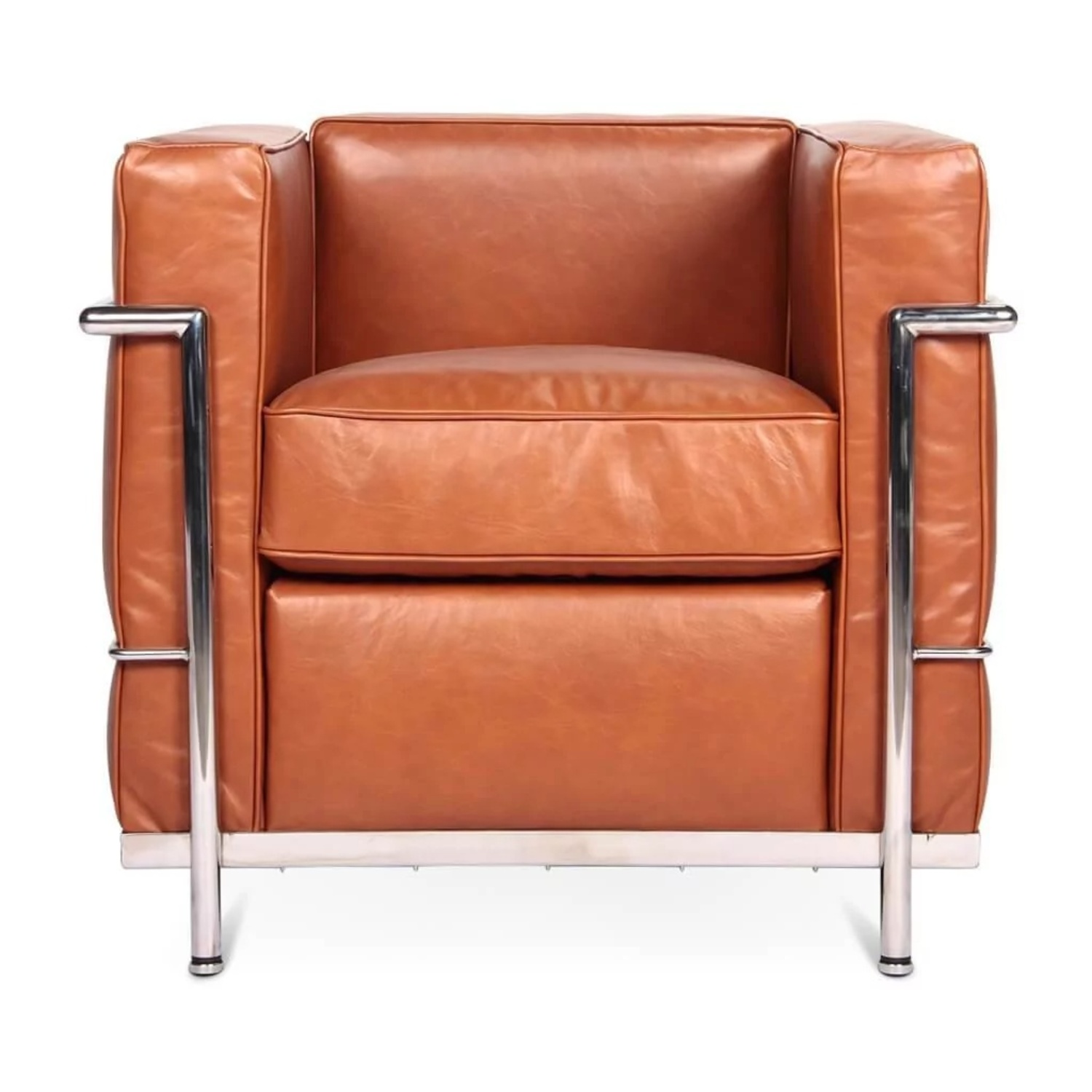 LC2 Style Italian Leather Chrome Chair - image-7