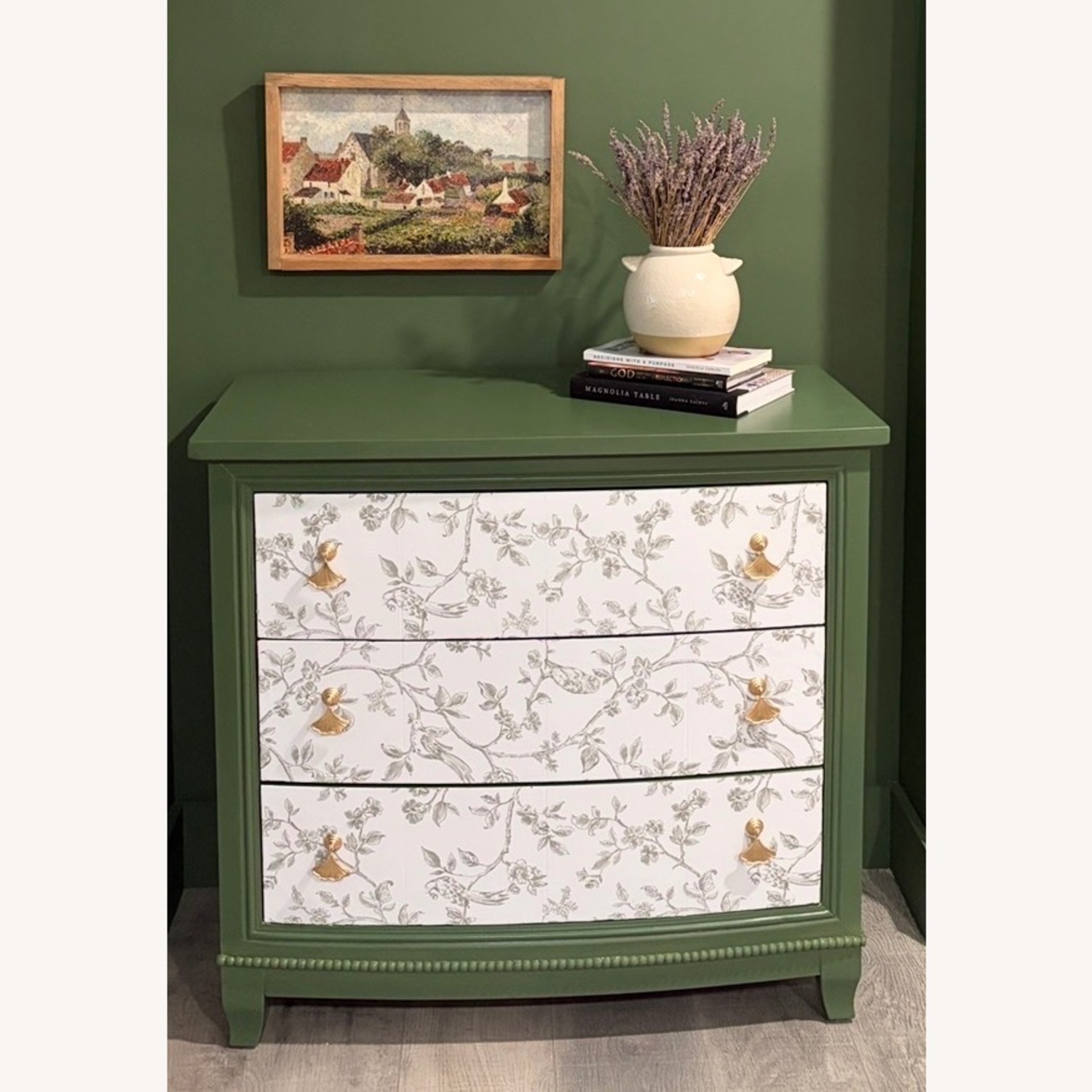 green dress with leopard shoes Flower Bone Inlay 6 Drawer Dresser Sage Green – Lakecity Handicrafts main image 1