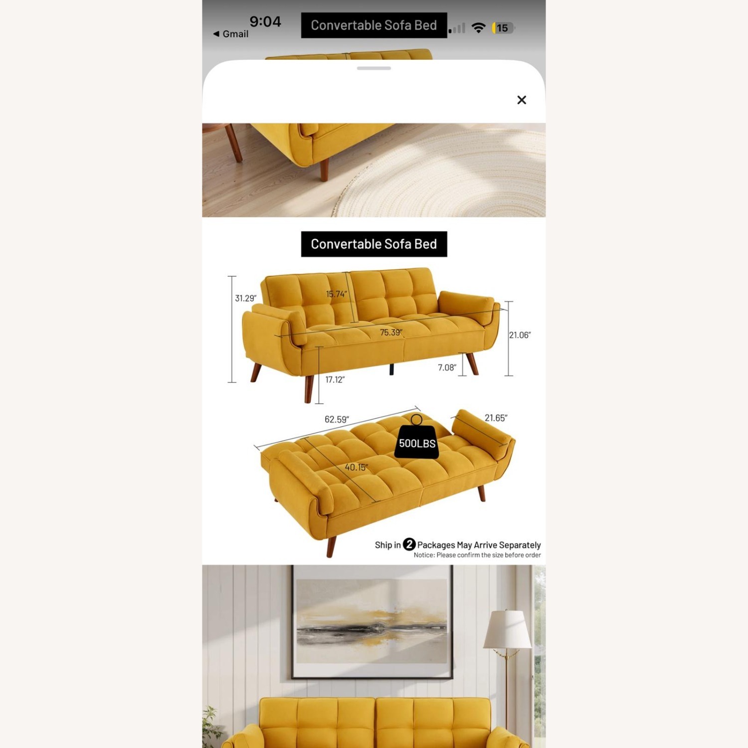 Wade Logan Yellow Wood 3+ Seater Sofa - image-3