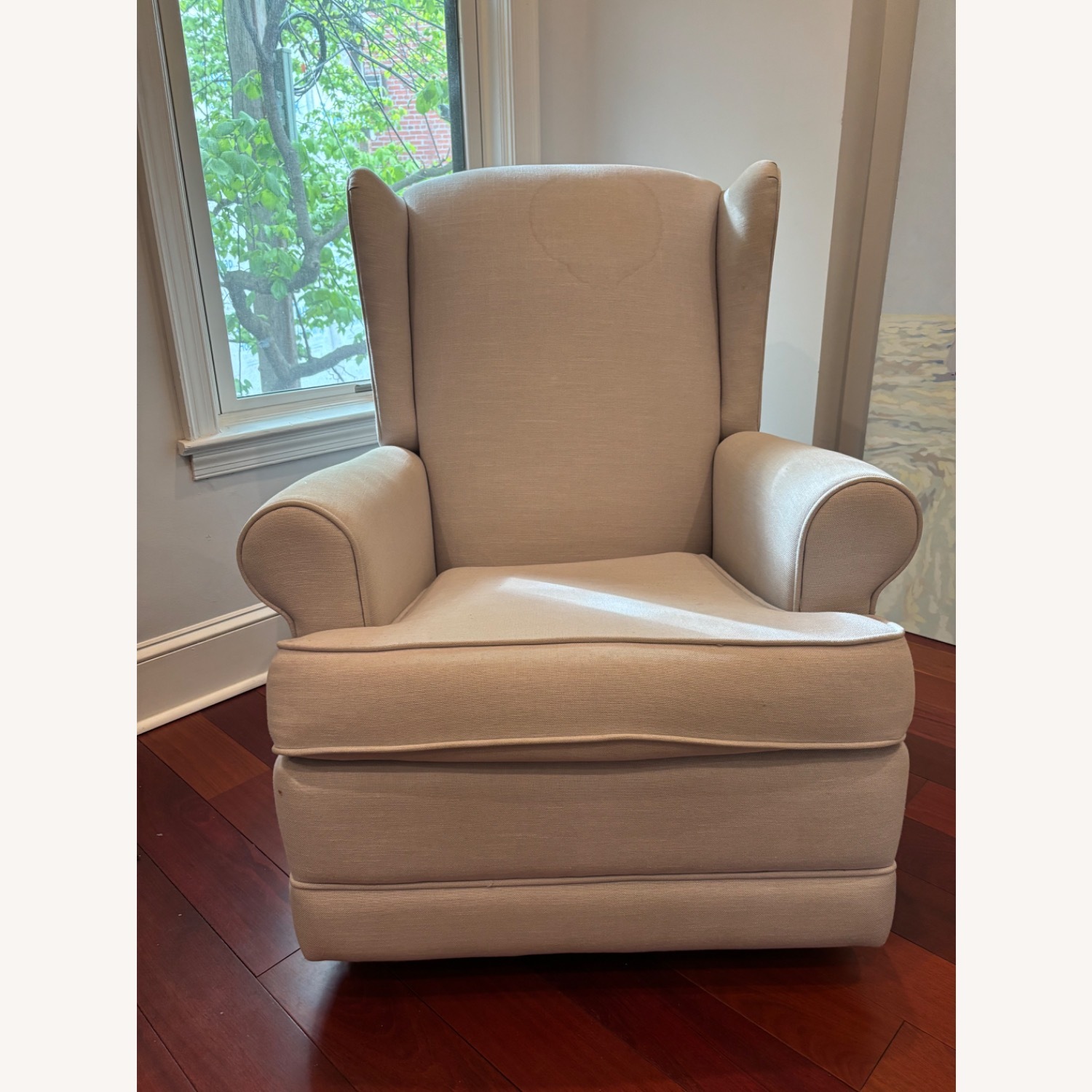 Pottery Barn Wingback Light Gray Fabric Nursing Chair - image-3