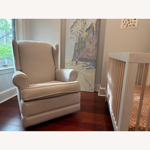 Used Pottery Barn Wingback Light Gray Fabric Nursing Chair for sale on AptDeco