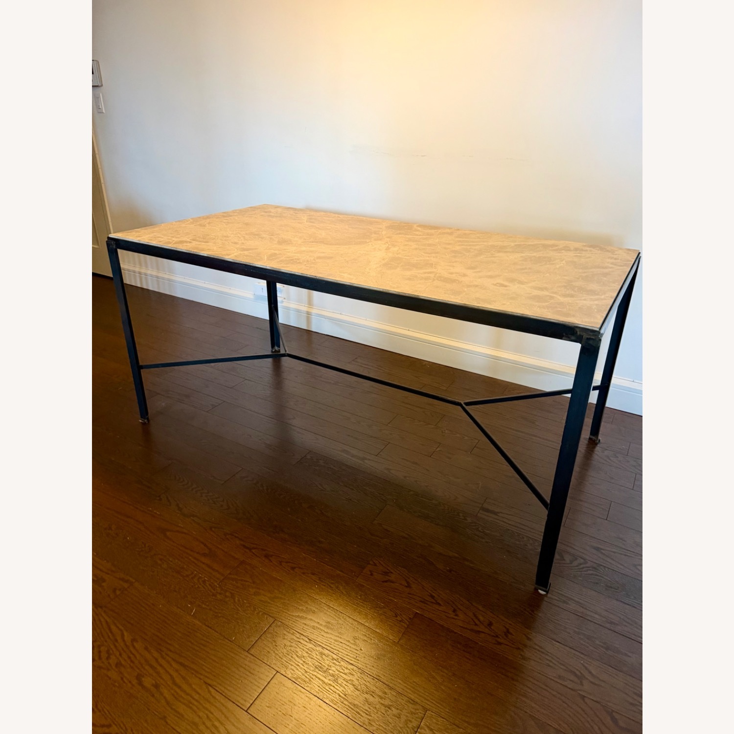 Marble Dining Table w Industrial Metal Base - image-1