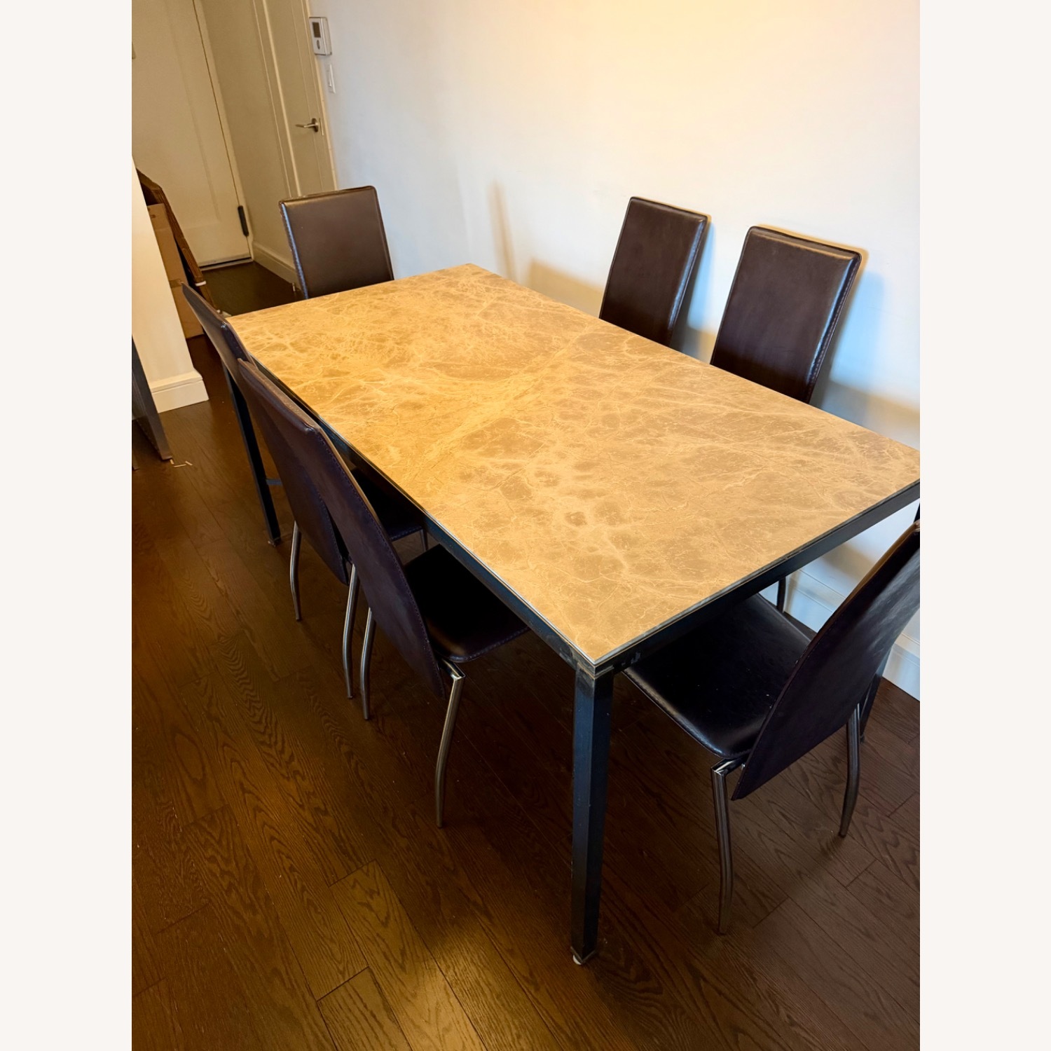 Marble Dining Table w Industrial Metal Base - image-6