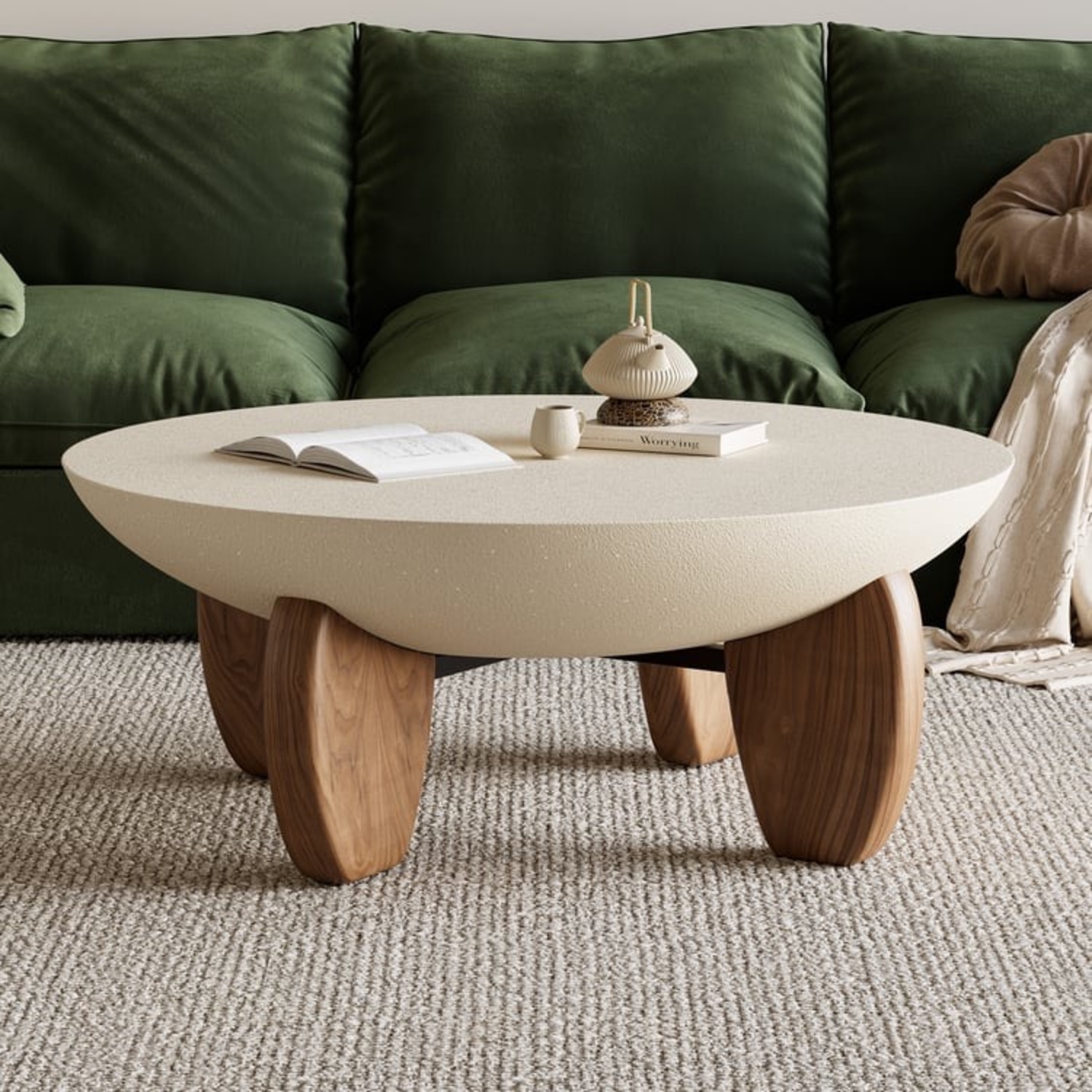 Concrete and Walnut Wood CoffeeTable  - image-1