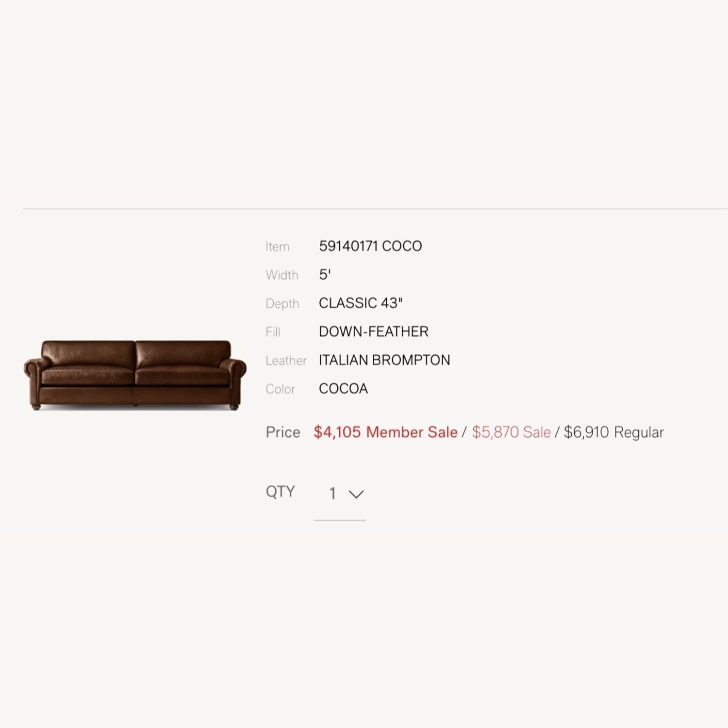 Restoration Hardware Dark Brown 2 Seater Sofa - image-5
