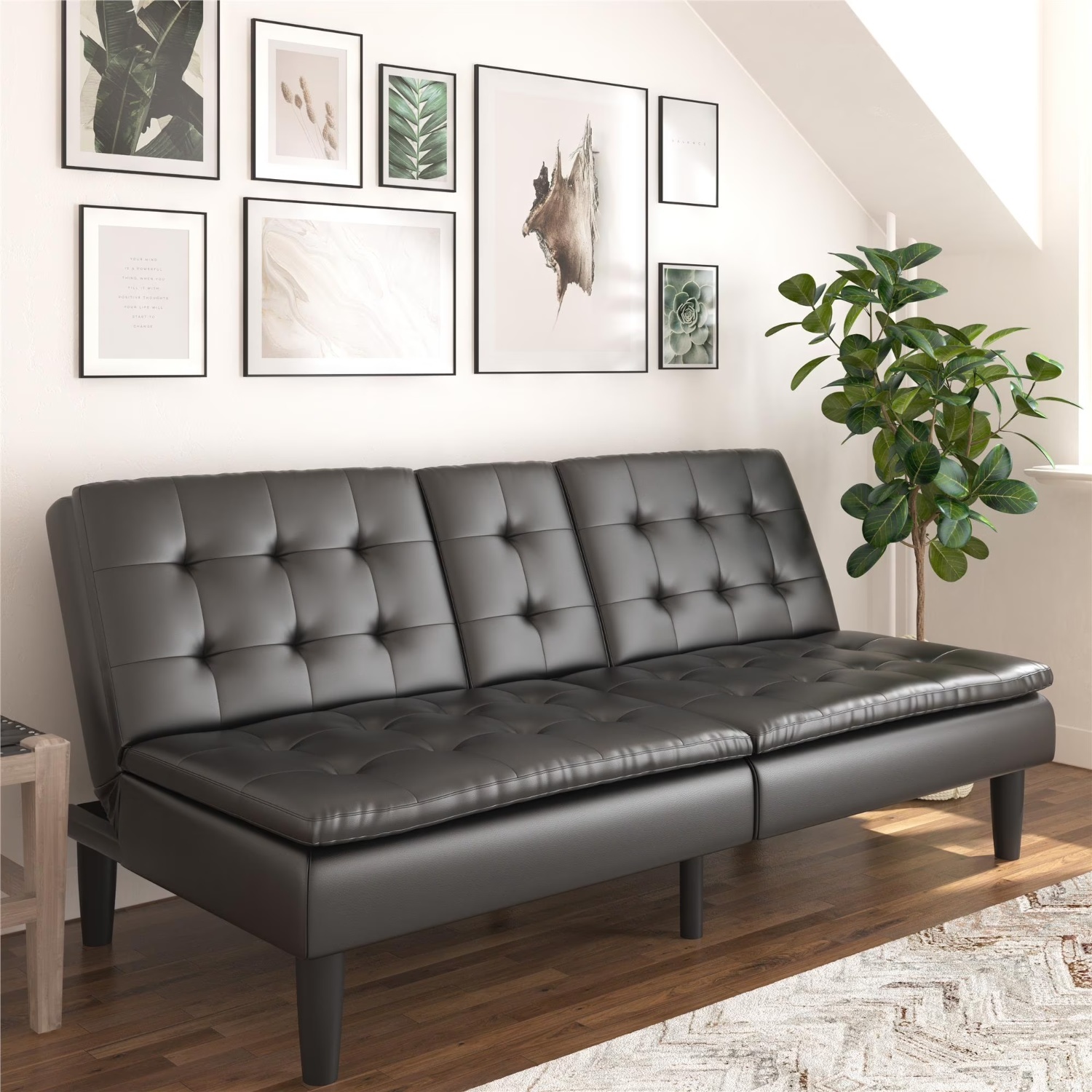 Walmart Black Faux Leather Futon - image-6