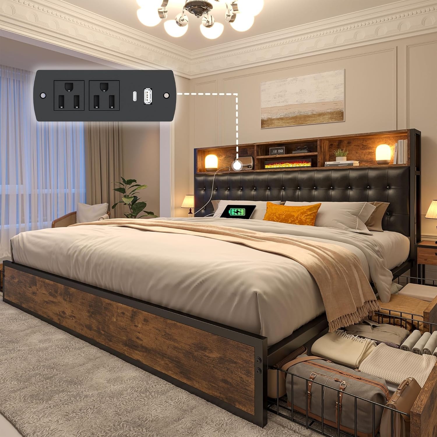Vintage Brown Natural Metal King Bed - image-1