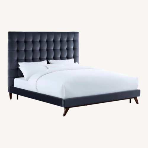 Used TOV Eden Grey velvet Tufted Bed Frame  for sale on AptDeco