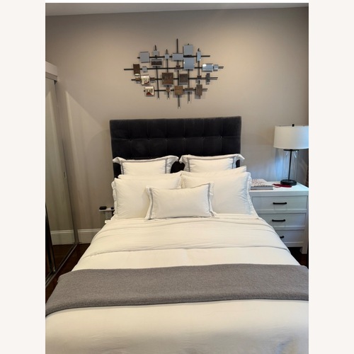 Used TOV Eden Grey velvet Tufted Bed Frame  for sale on AptDeco