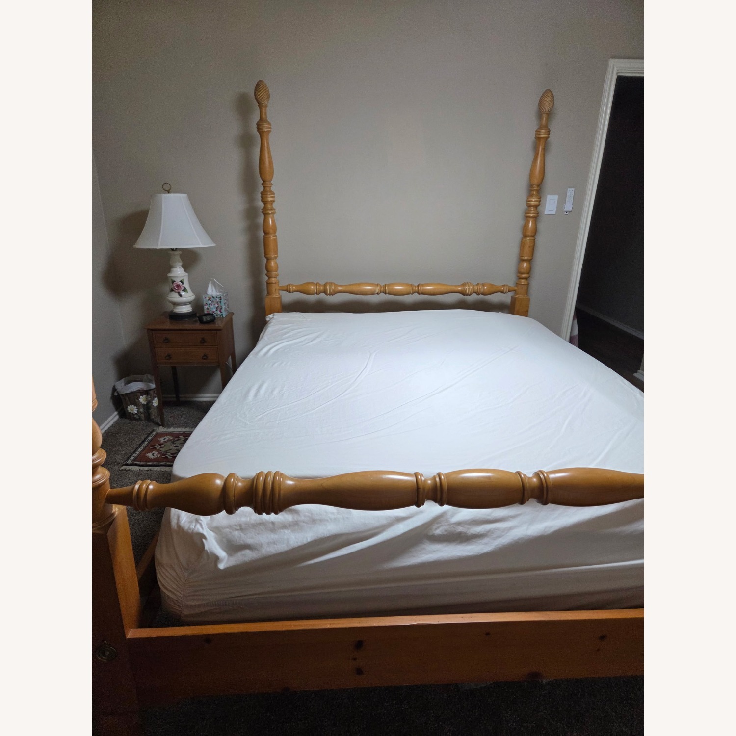 Vintage/Antique Natural Wood Queen Bed - image-1