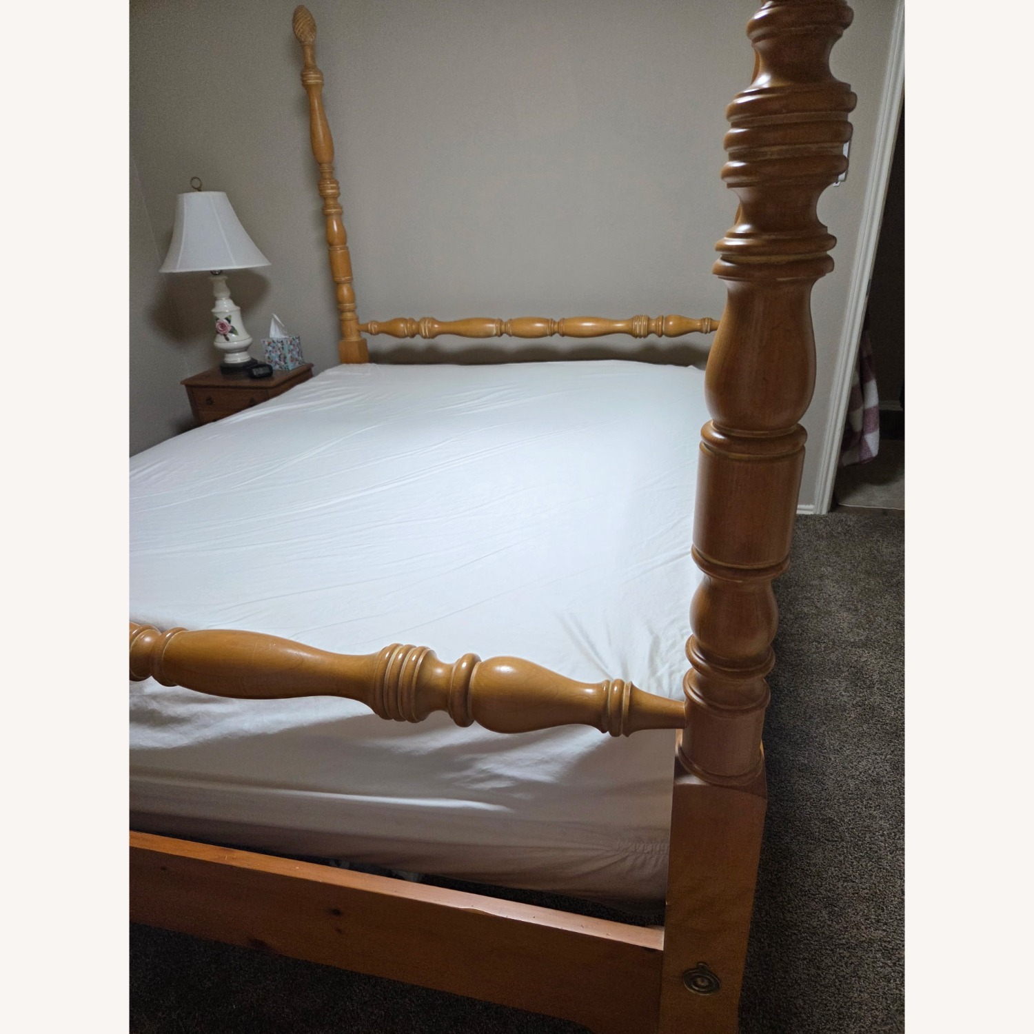 Vintage/Antique Natural Wood Queen Bed - image-2