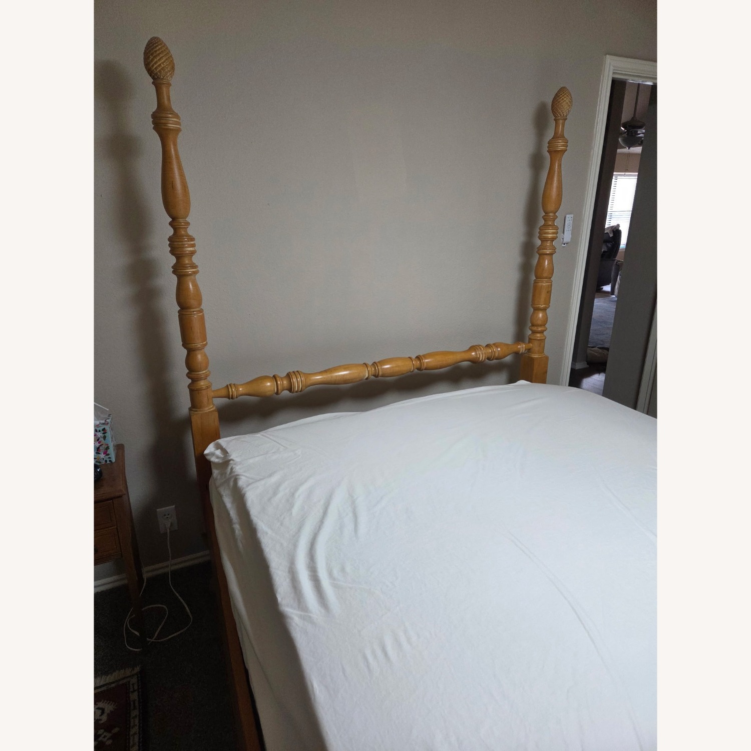 Vintage/Antique Natural Wood Queen Bed - image-4