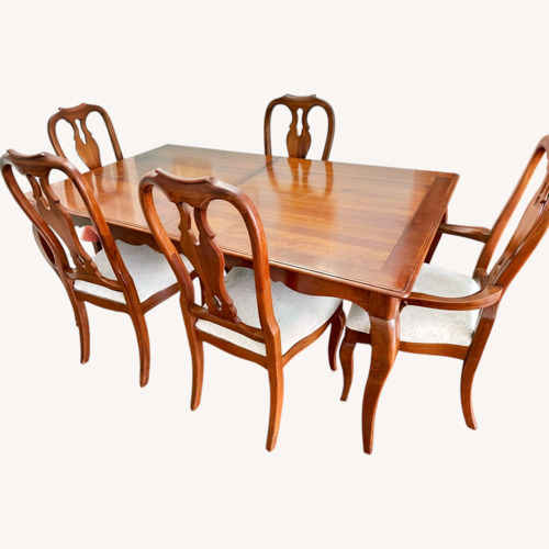 Used Ethan Allen Dark Brown Wood Dining Table Set for sale on AptDeco