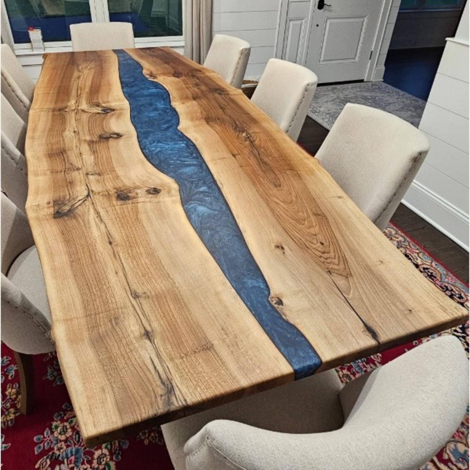 Blue Epoxy River Walnut Wood Dining Table - image-4
