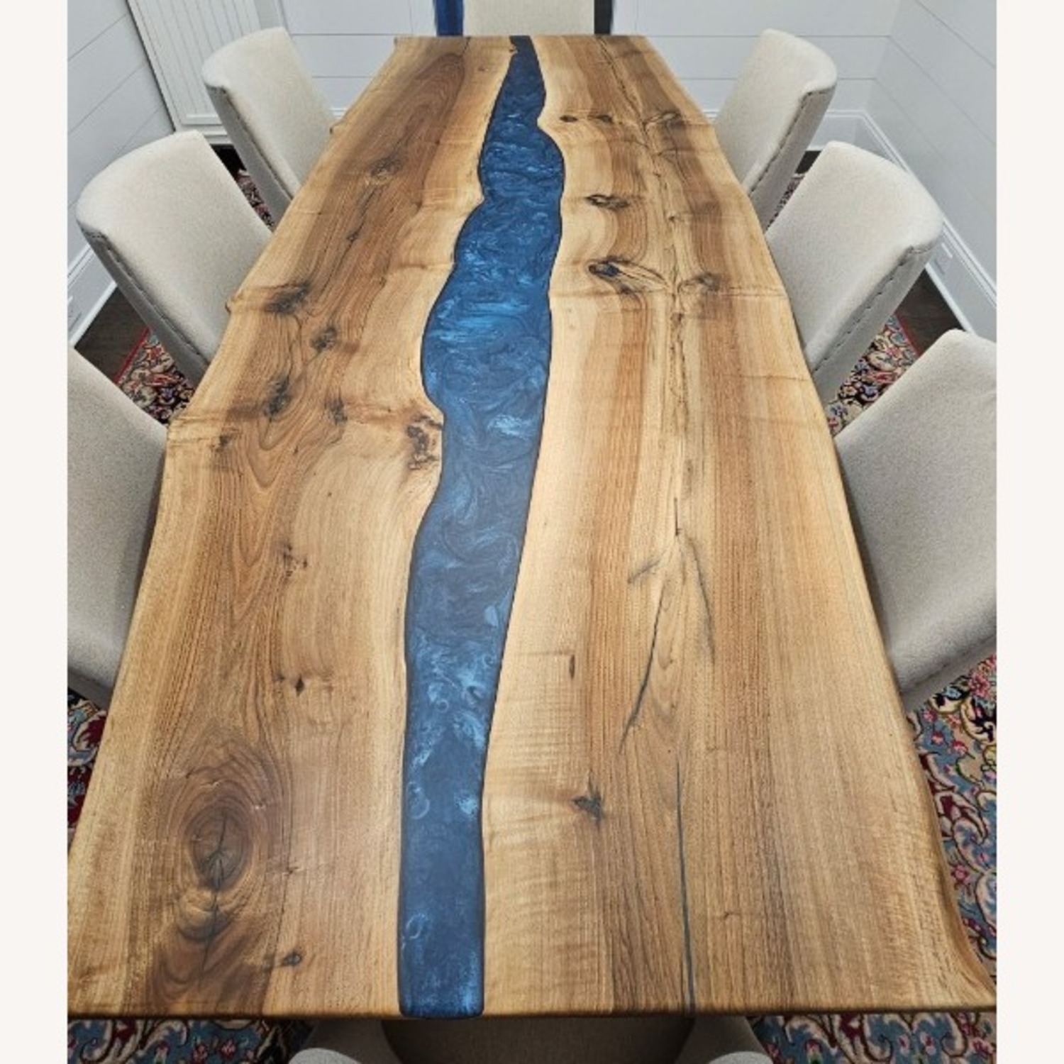 Blue Epoxy River Walnut Wood Dining Table - image-3