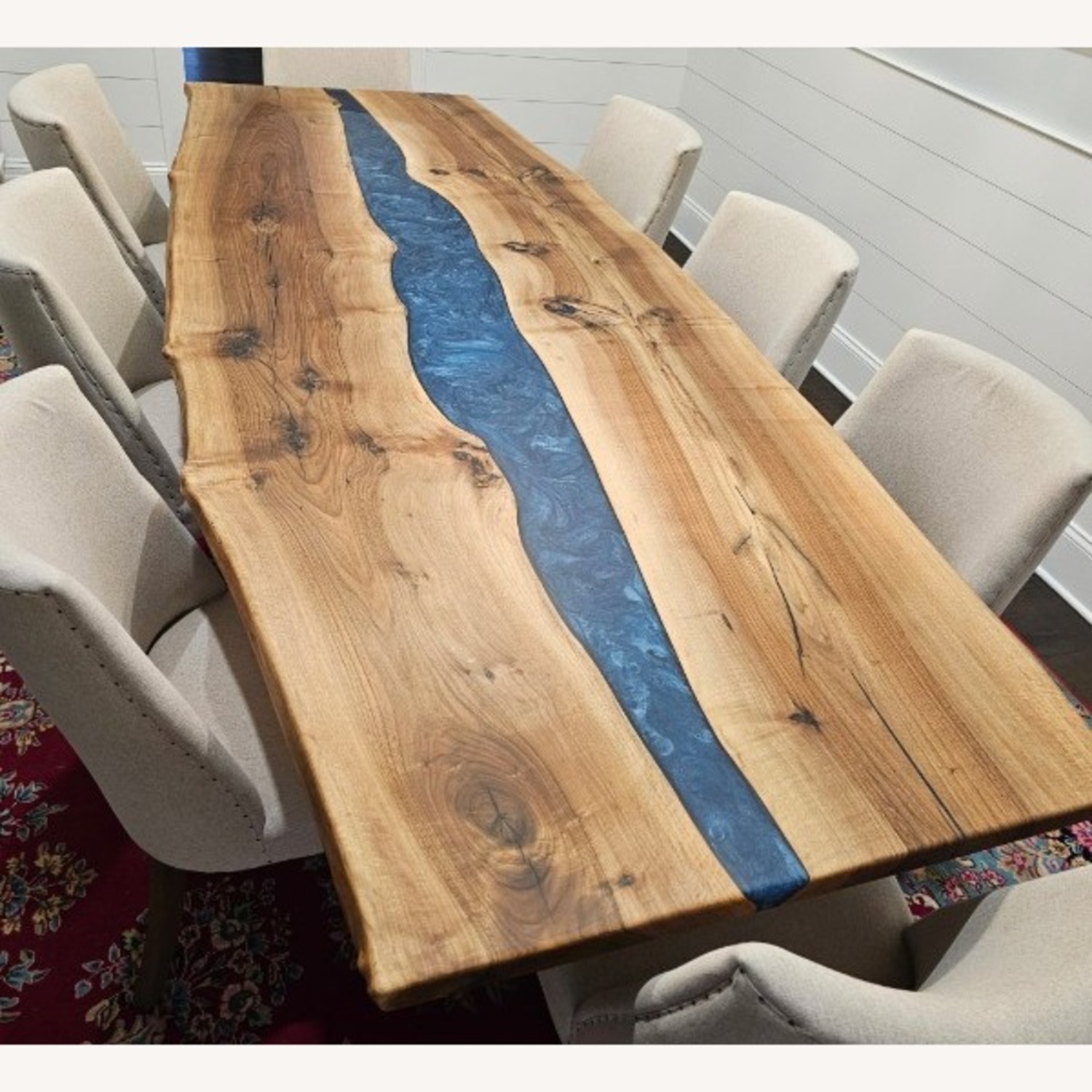 Blue Epoxy River Walnut Wood Dining Table - image-6