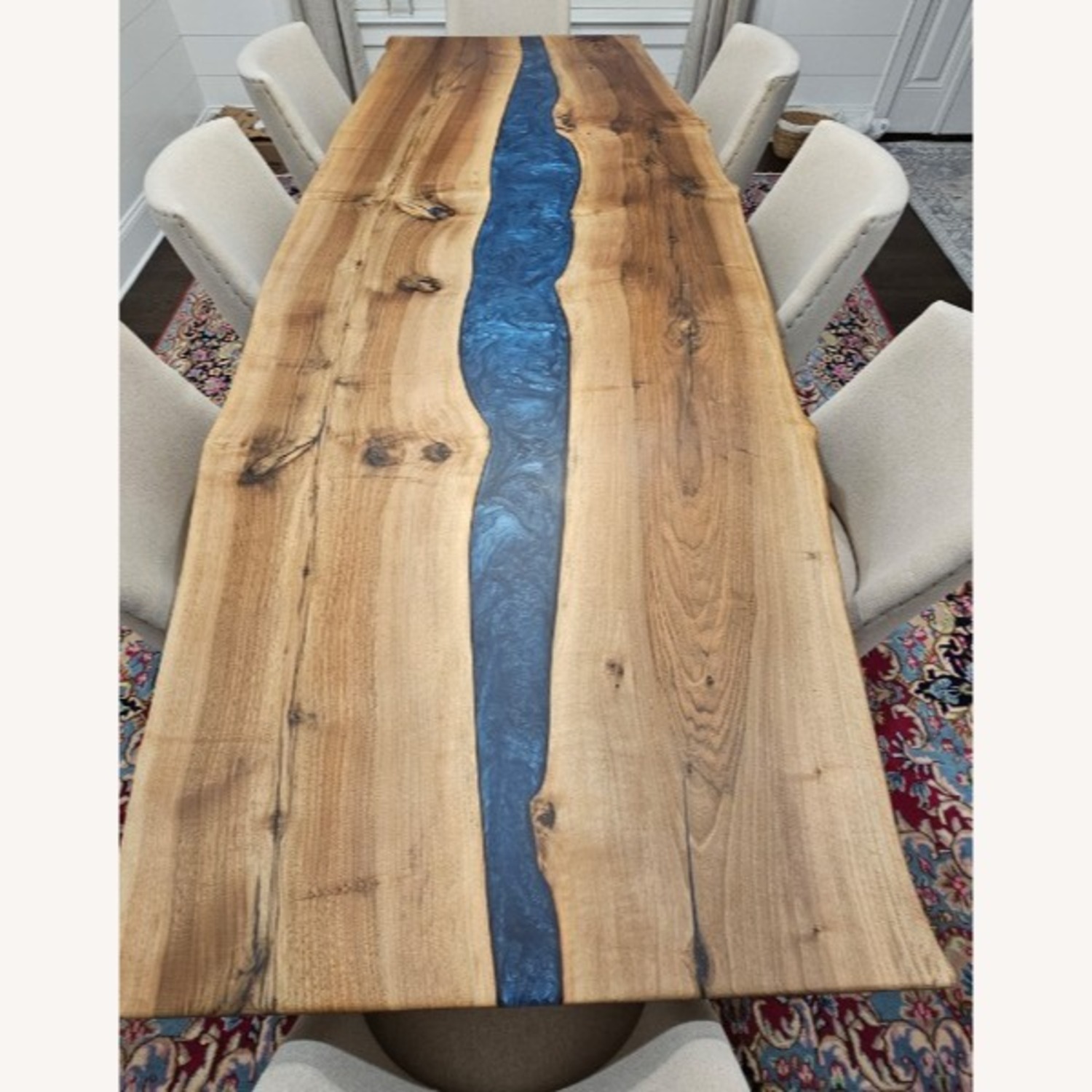 Blue Epoxy River Walnut Wood Dining Table - image-5