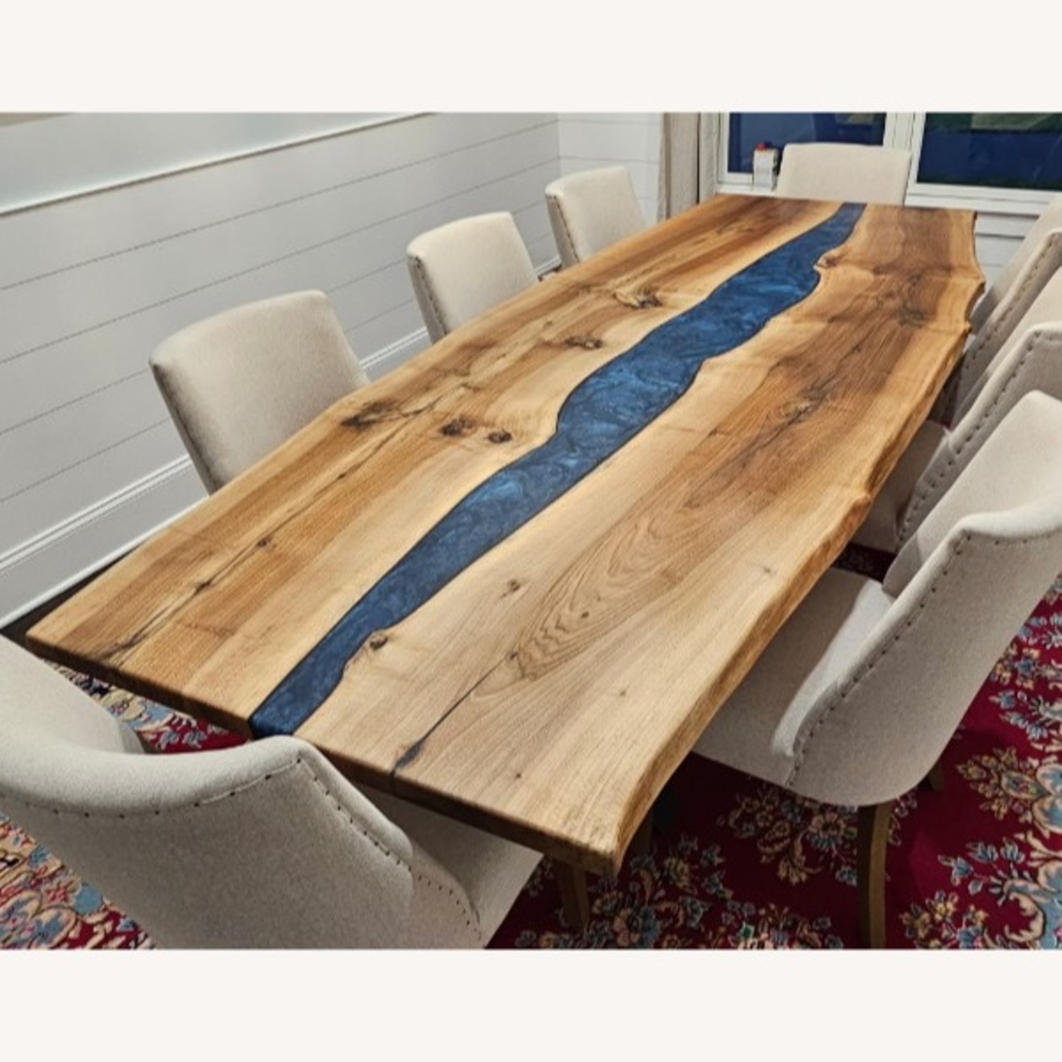 Blue Epoxy River Walnut Wood Dining Table - image-2