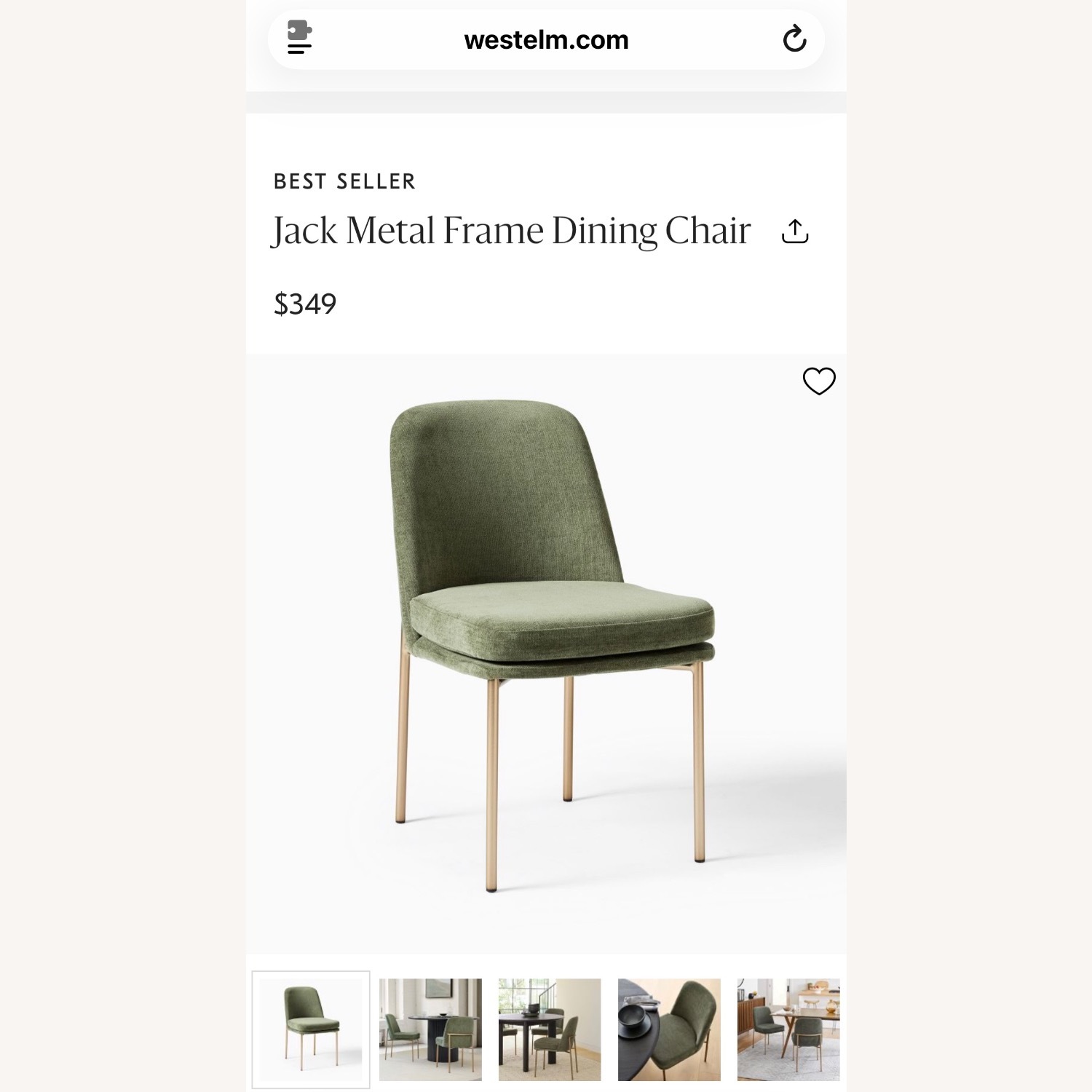 West Elm Green Velvet Dining Chair - image-4