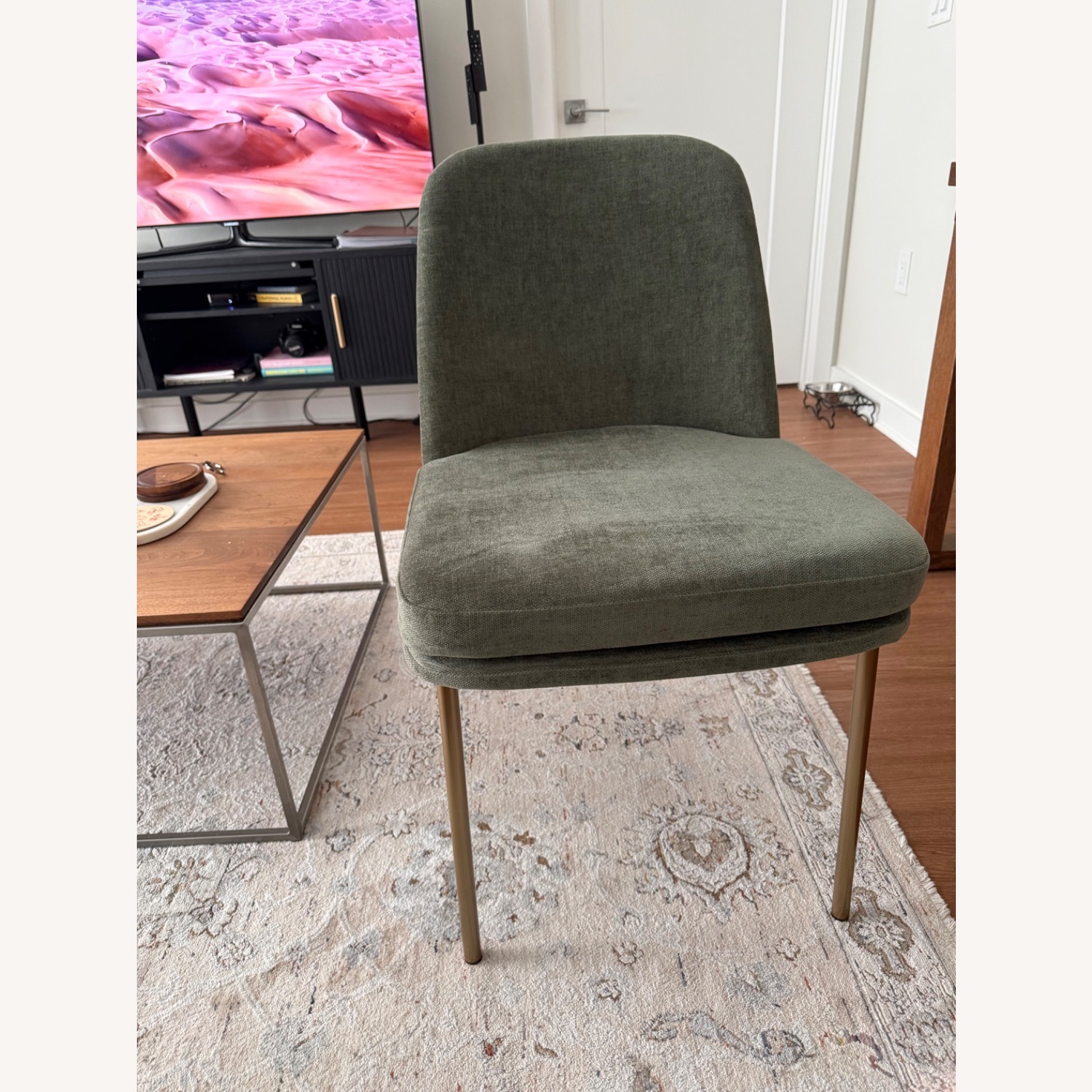 West Elm Green Velvet Dining Chair - image-1