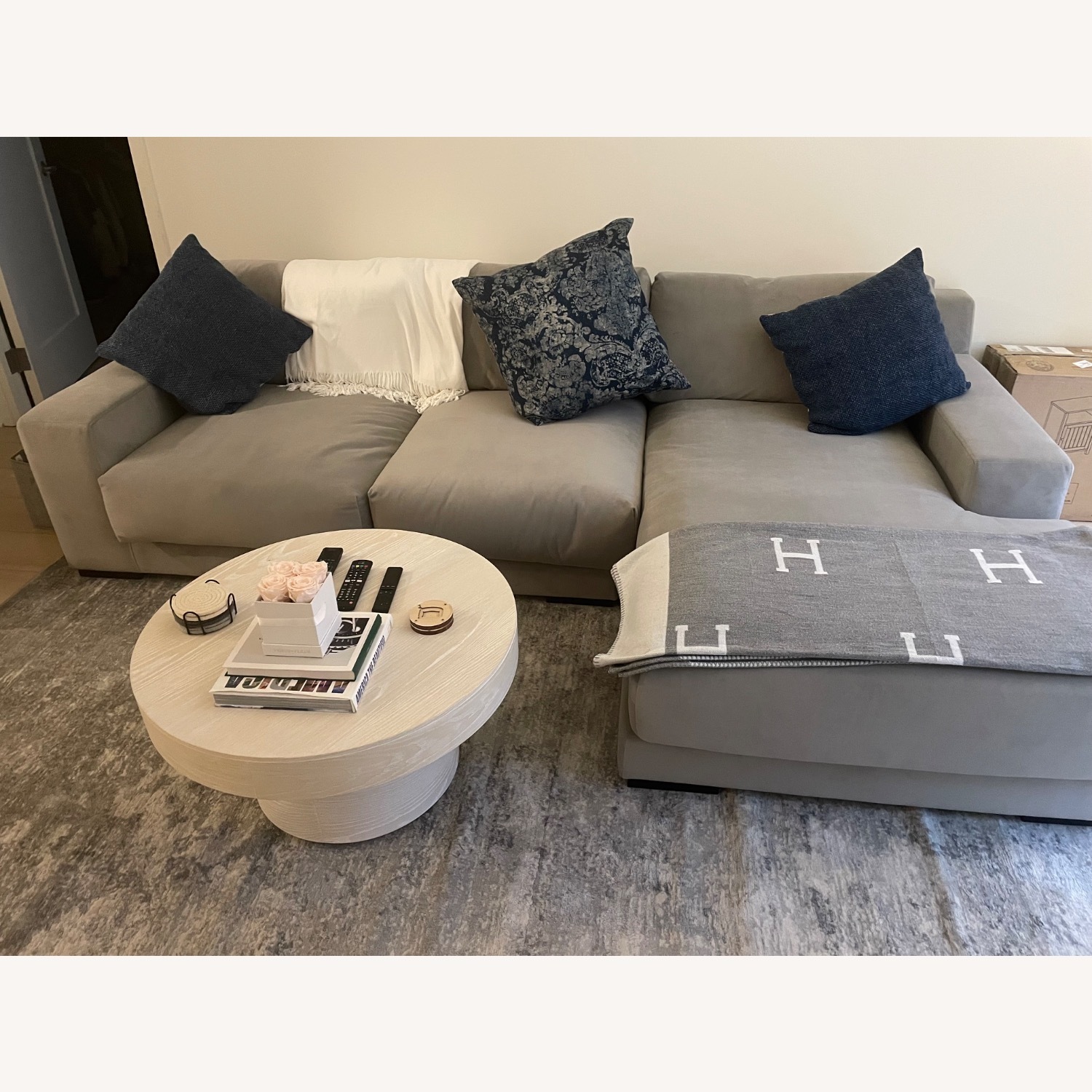 West Elm Nassau Light Gray Velvet 3+ Seater Sofa - image-2