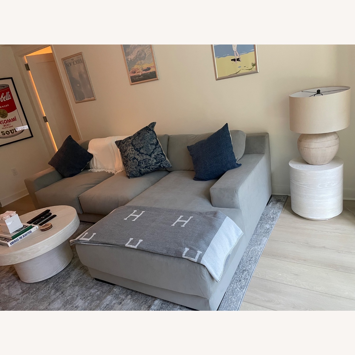 West Elm Nassau Light Gray Velvet 3+ Seater Sofa - image-3