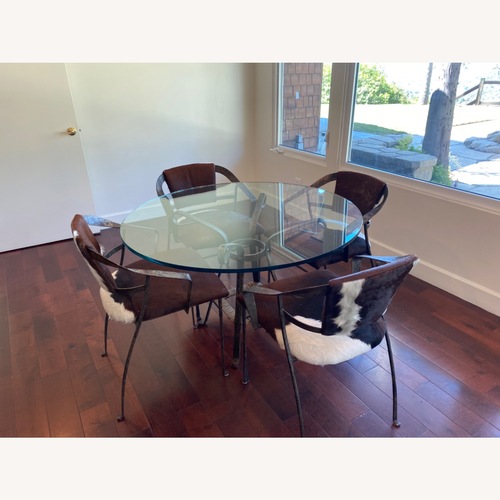 Used Antique Dining Table & 4 Cowhide Chairs for sale on AptDeco
