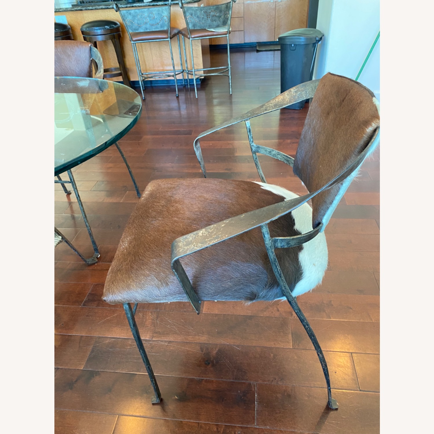 Antique Dining Table & 4 Cowhide Chairs - image-2