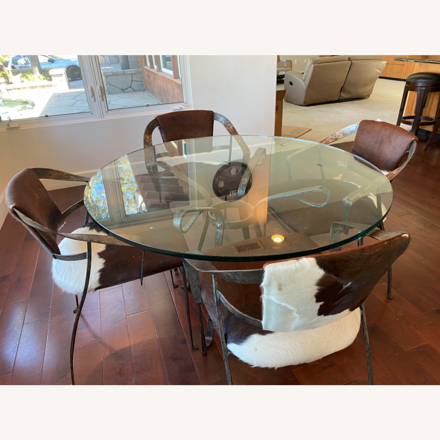 Antique Dining Table & 4 Cowhide Chairs - image-3