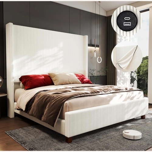 Used Amazon Natural Fabric King Bed for sale on AptDeco