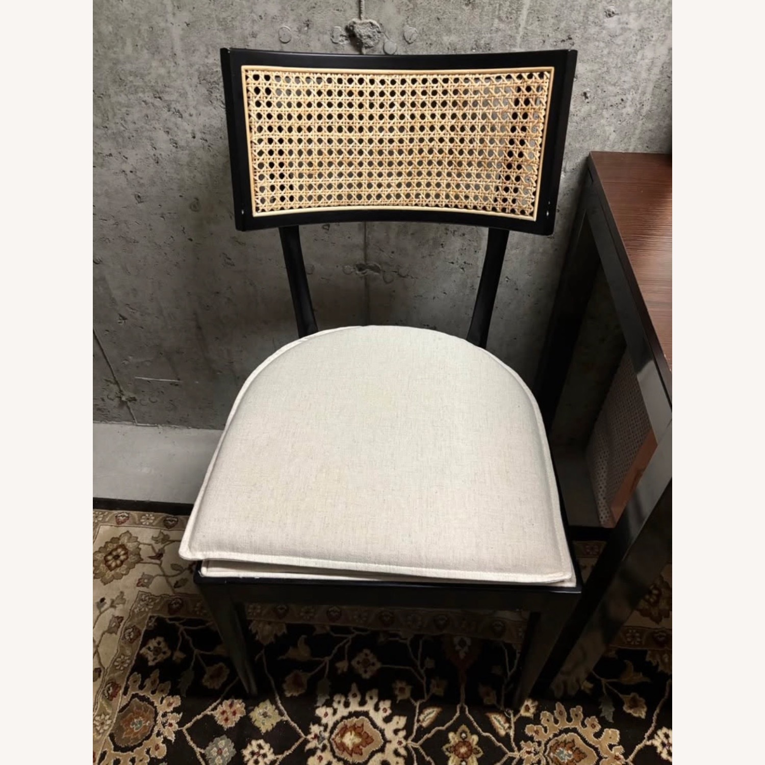 Crate & Barrel Black Wood and Cane Dining Chairs - image-3