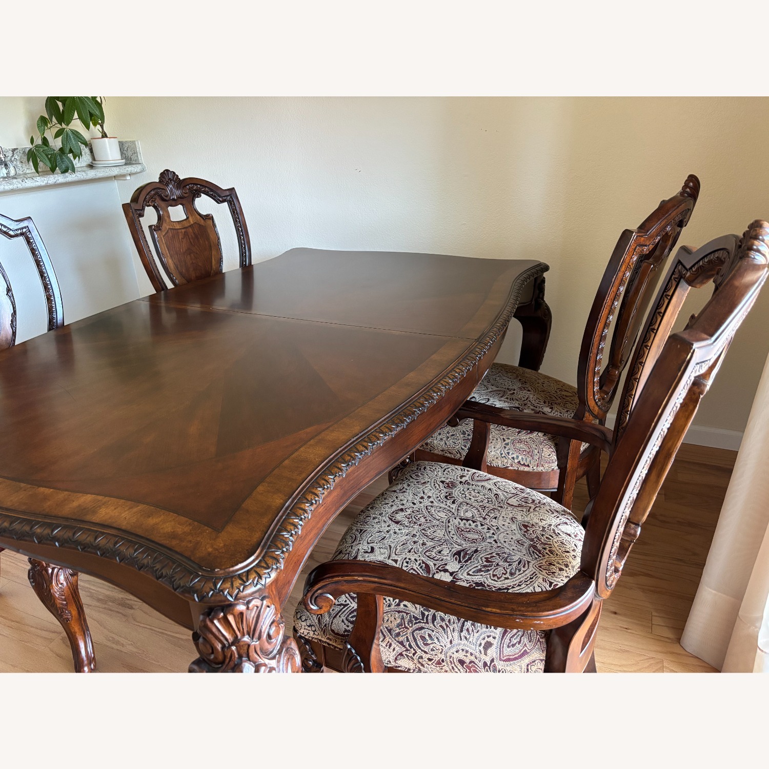 Carved Dark Wood Dining Set with 8 Chairs - image-2