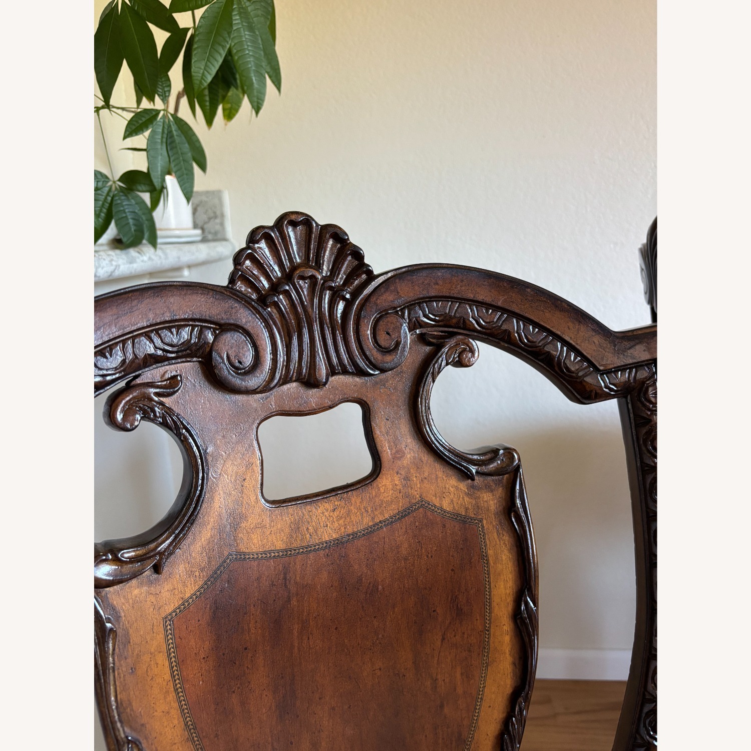 Carved Dark Wood Dining Set with 8 Chairs - image-5