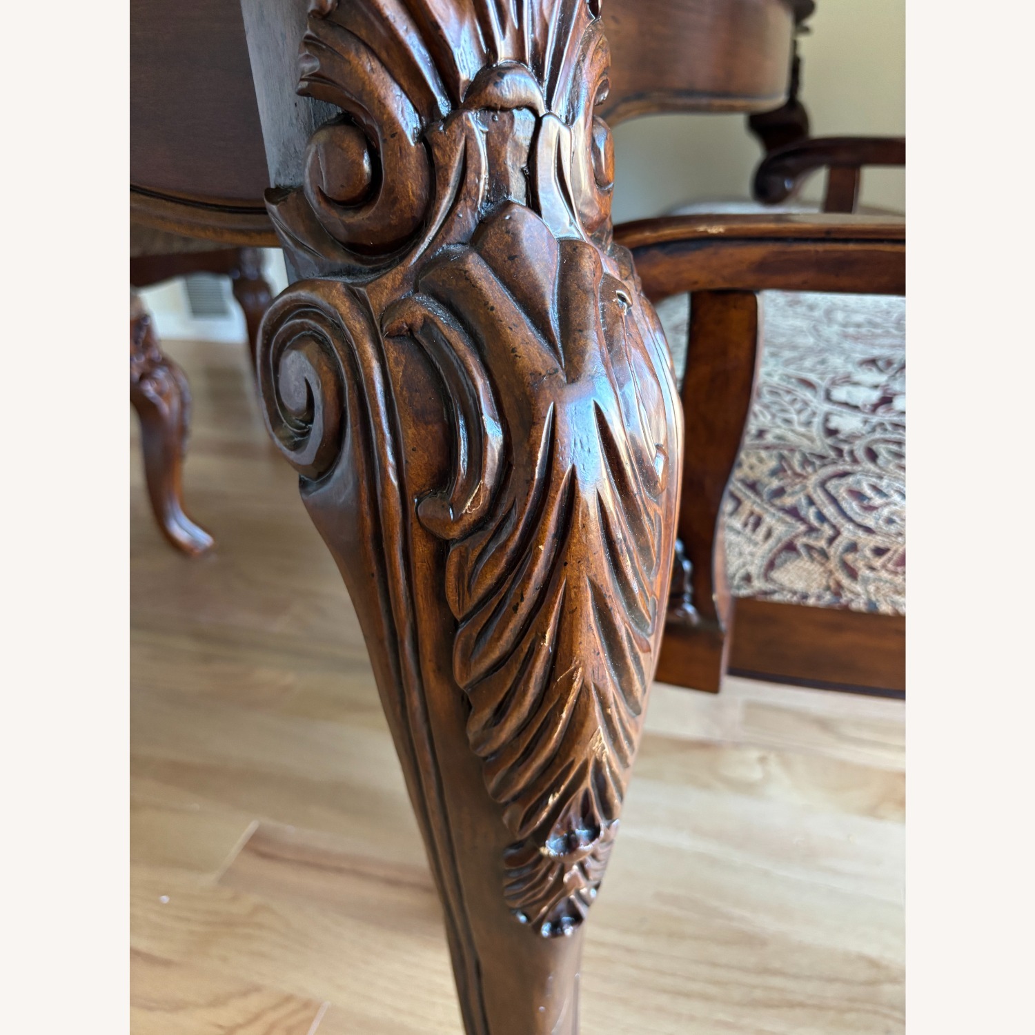 Carved Dark Wood Dining Set with 8 Chairs - image-10