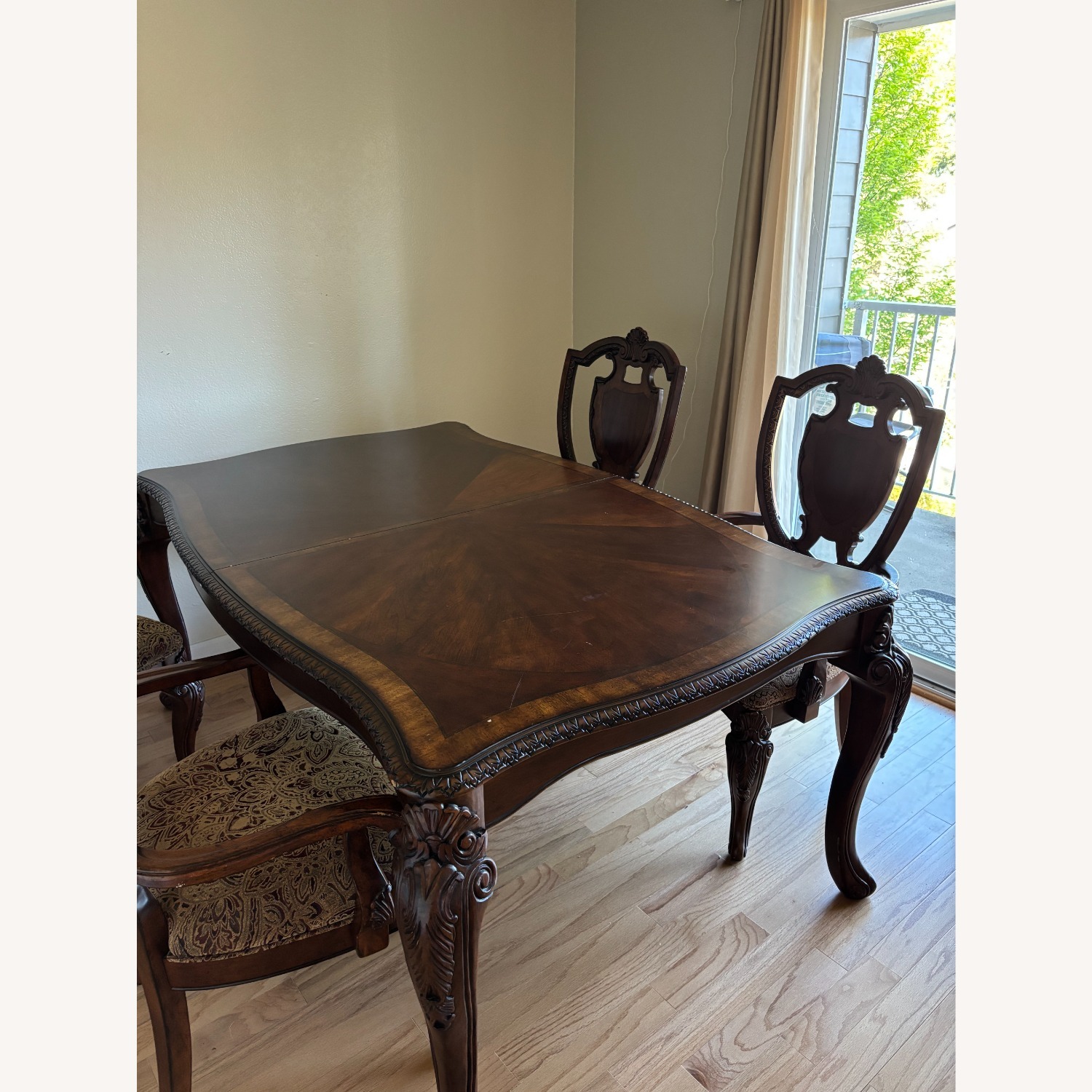 Carved Dark Wood Dining Set with 8 Chairs - image-3