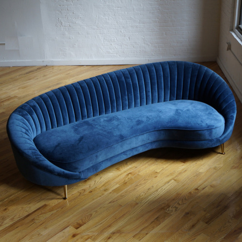 Used Curved Modern Sofa - Dark Blue Velvet  for sale on AptDeco