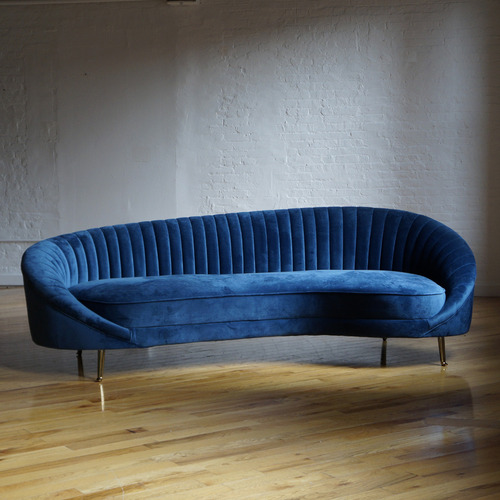 Used Curved Modern Sofa - Dark Blue Velvet  for sale on AptDeco