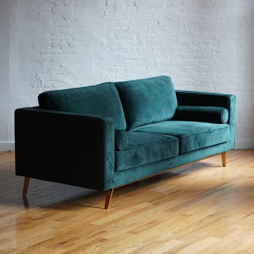 Used Comfy Mid Century Modern Sofa - Green Velvet for sale on AptDeco