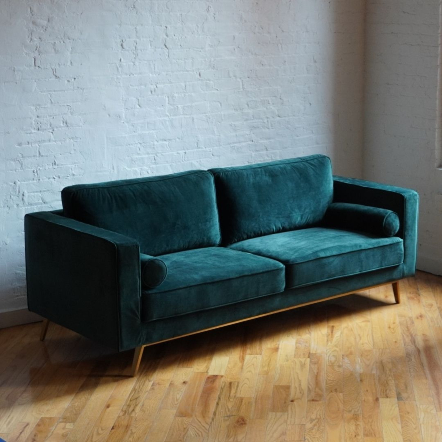 Comfy Mid Century Modern Sofa - Green Velvet - image-3
