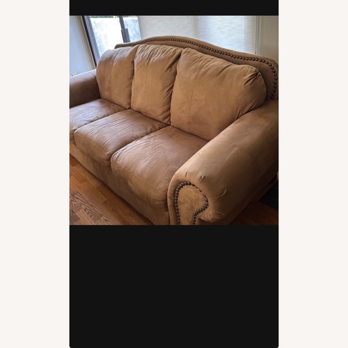 Used Brown Microfiber Sofa with Nailhead Trim for sale on AptDeco