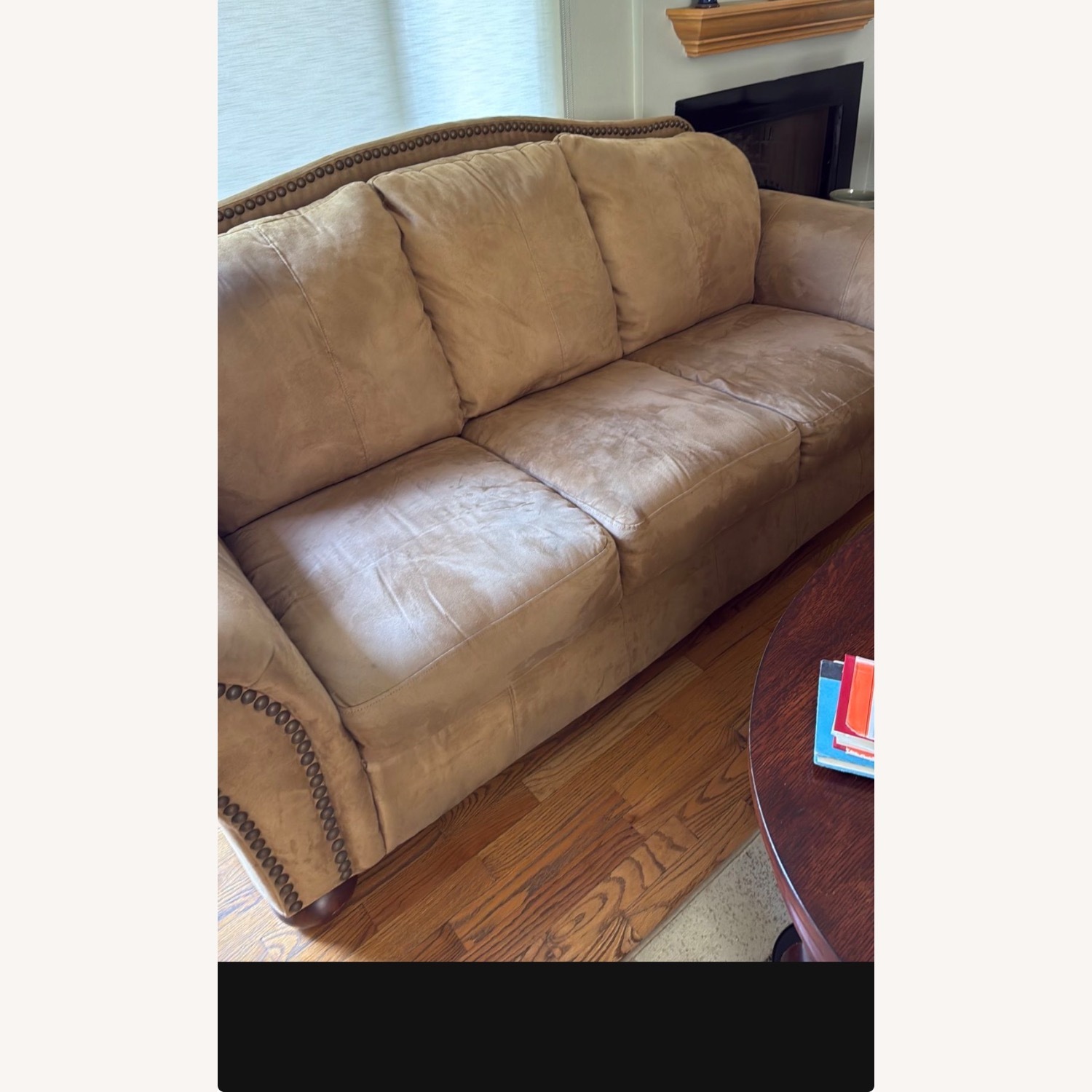 Brown Microfiber Sofa with Nailhead Trim - image-3